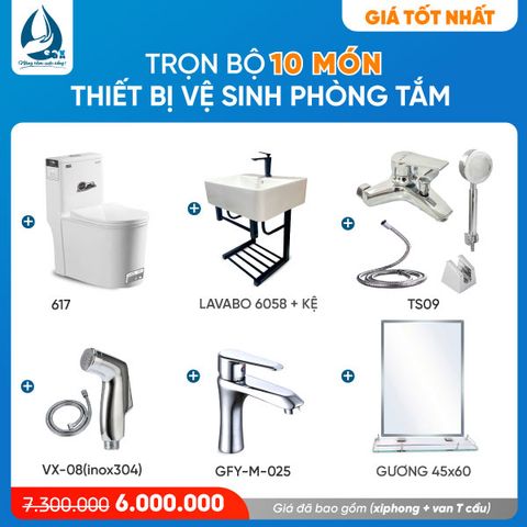 Combo Giá Tốt Nhất 1 Trọn Bộ 10 Món Thiết Bị Vệ Sinh Phòng Tắm - Sài Gòn Xanh