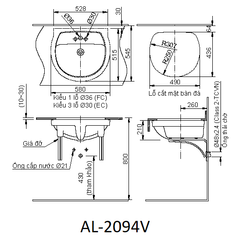 Chậu Rửa Lavabo Âm Bàn AL-2094V(EC/FC) Inax