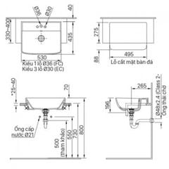 Chậu Rửa Lavabo INAX AL-345VEC 3 Lỗ Bán Âm Bàn