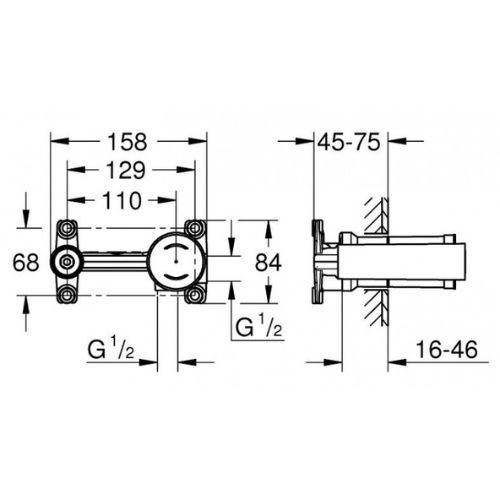 Bộ trộn âm tường vòi 2 lỗ 1/2