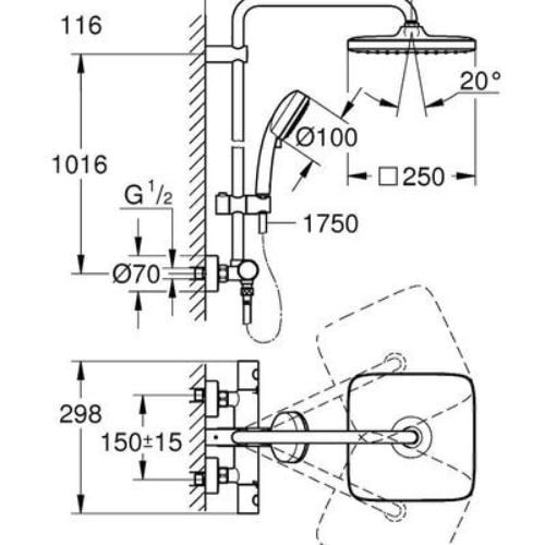 Bộ sen tắm ổn nhiệt NTempCosmo250 26689000