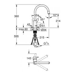 Vòi bếp đầu dây rút Eurostyle Cosmo 31126004