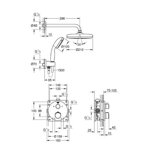 Bộ sen âm tường ổn nhiệt Tròn tempesta 210