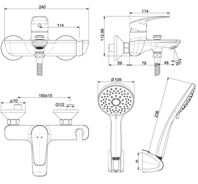 WF-0911 Vòi Sen Tắm American Standard Milano Nóng Lạnh