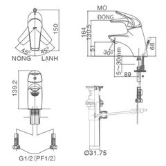 Vòi Chậu Lavabo Nóng Lạnh Inax LFV-3002S