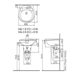 Chậu Rửa Lavabo INAX L-284VFC+L-284VC Kèm Chân Ngắn Treo Tường