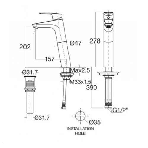 WF-0303 Vòi Chậu Cổ Cao 01 lỗ Cygnet