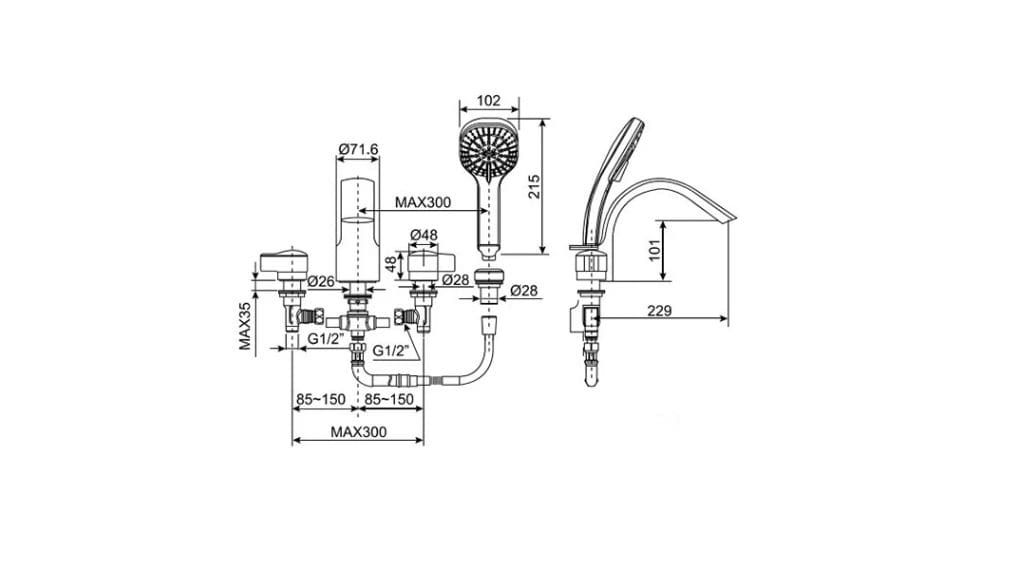 WF-6800 Vòi Bồn Tắm 04 Lỗ IDS