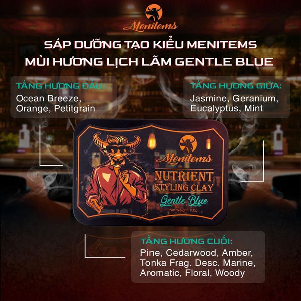  Sáp vuốt tóc Menitems, sáp dưỡng tạo kiểu Clay giúp tạo nếp giữ kiểu tự nhiên hương thơm lôi cuốn Gentle Blue 