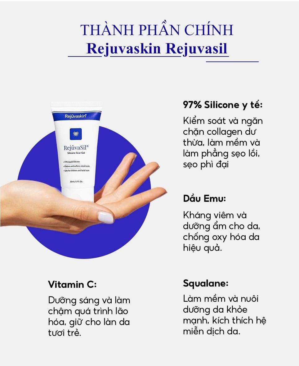  Gel xoá sẹo lồi, sẹo phì đại Rejuvasil 10ml thương hiệu Rejuvaskin 