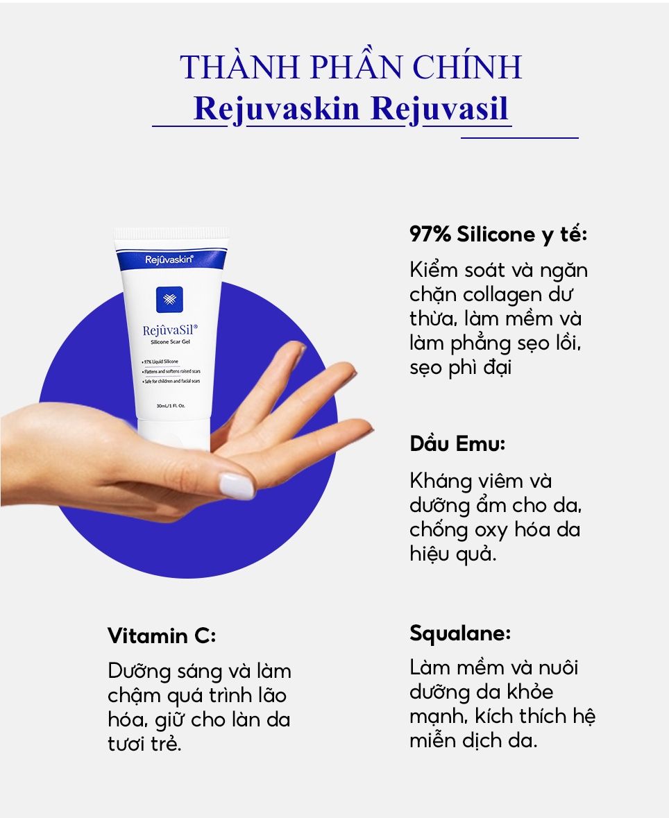  Gel ngăn ngừa và xoá sẹo lồi, sẹo phì đại Rejuvasil 15ml thương hiệu Rejuvaskin 