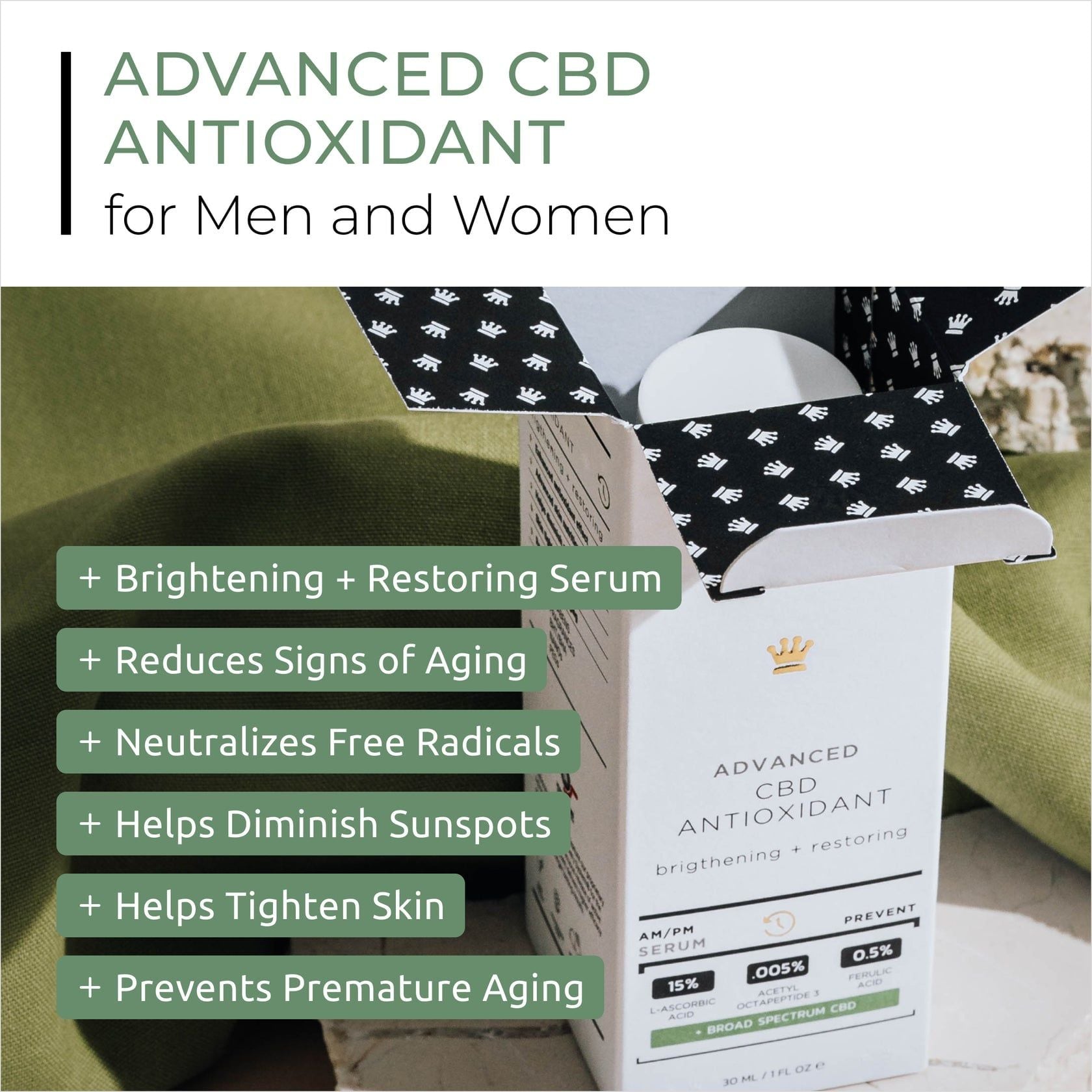  Serum cấp ẩm, phục hồi da, làm sáng da, chống lão hoá Advaced CBD antioxidant 30ml 