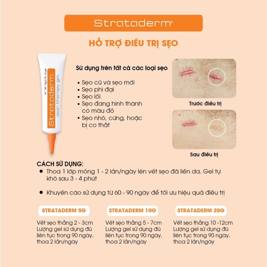  Gel Silicone ngăn ngừa sẹo lồi, sẹo lõm, sẹo thâm Strataderm 5g Thuỵ Sĩ 