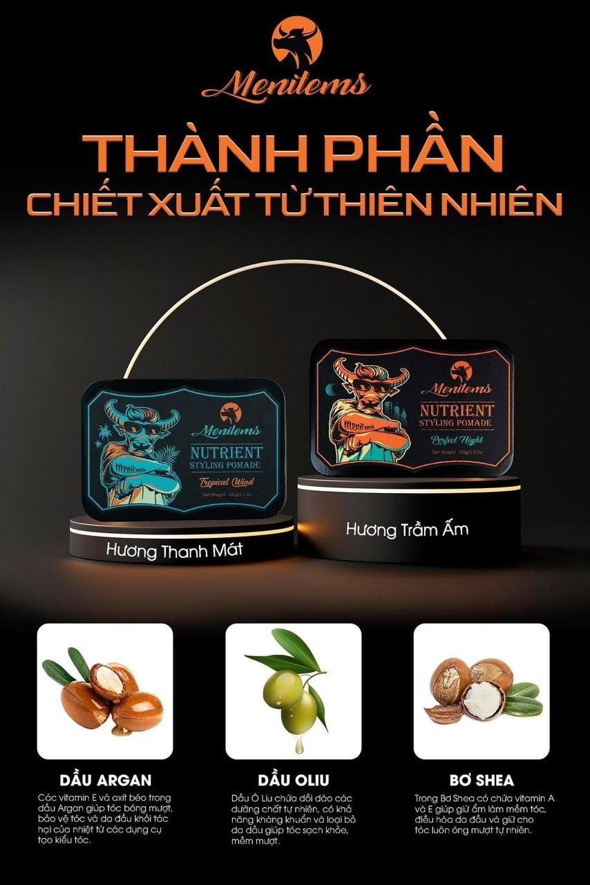  Sáp vuốt tóc  Perfect Night Menitems, sáp vuốt tóc nam Pomade, giữ nếp, tạo kiểu lên đến 10H lưu hương lâu nước hoa 