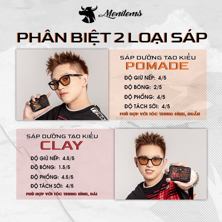  Sáp vuốt tóc Menitems, Sáp dưỡng tạo kiểu tự nhiên lên đến 16h, hương nước hoa lôi cuốn tặng lược 