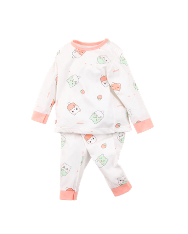 Bộ cài vai dài cotton hình bánh & mèo