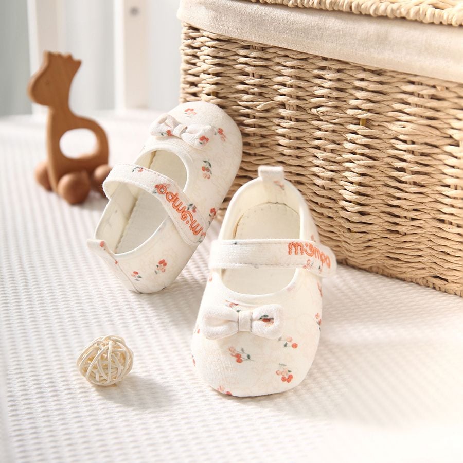 Giày tập đi bé gái in hoạ tiết, mũi gắn nơ, đế trống trượt MP 704