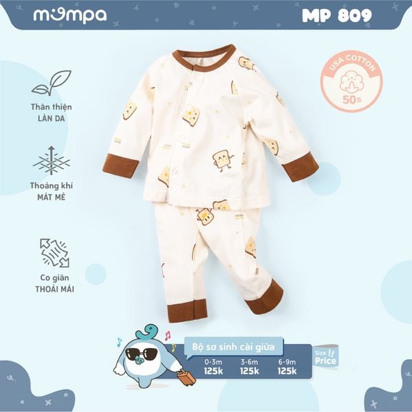 Bộ cài vai dài cotton hình bánh & mèo