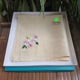  Khăn mùi xoa tơ tằm thêu tay_màu vàng nguyên bản 
