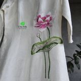  Áo dài tơ tằm thêu sen hồng 