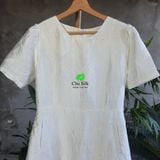  Váy tơ tằm màu trắng nguyên bản dáng xòe 