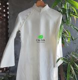  Áo dài tơ nguyên bản màu trắng dáng suông cổ cao 3cm truyền thống 