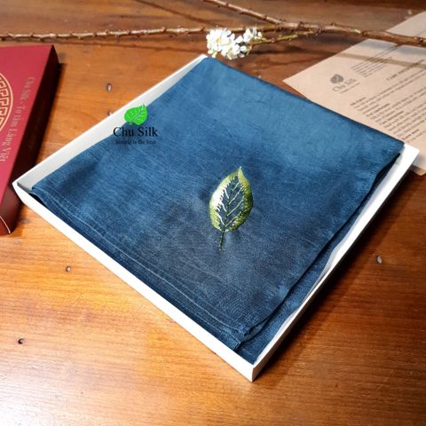  Khăn mùi xoa thêu tay màu xanh 