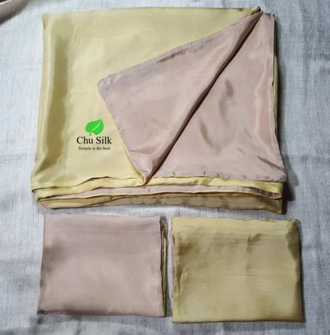  Bộ vỏ chăn gối lụa tơ tằm nguyên chất 2 màu:  Vàng- Be 