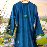  Áo dài lụa tơ tằm nguyên chất dáng xưa màu xanh 