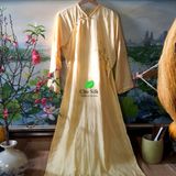  Áo dài lụa vàng thêu hoa đào 