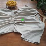  Váy tơ tằm màu be có đai 