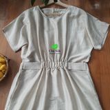  Váy tơ tằm màu be có đai 