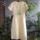  Váy tơ vàng nguyên bản có tay khuy gỗ 