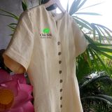  Váy tơ vàng nguyên bản có tay khuy gỗ 