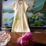  Váy tơ vàng nguyên bản nút bọc, tay rớt 
