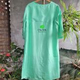  Váy lụa tơ tằm dáng suông, dúm ly màu xanh 