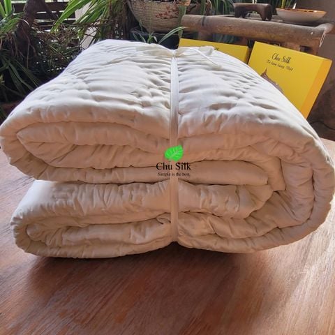  Chăn đơn tơ tằm 1.6*2m màu trắng nặng 2kg tơ (Chăn tơ tằm chần ruột tơ nguyên tấm to) 