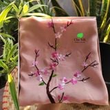  Khăn lụa tơ tằm thêu tay_màu hồng sen 