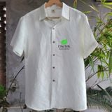  Áo sơ mi tơ tằm nguyên bản cổ đức, cộc tay, màu trắng 