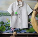  Áo sơ mi tơ tằm nguyên bản cổ đức, cộc tay, màu trắng 