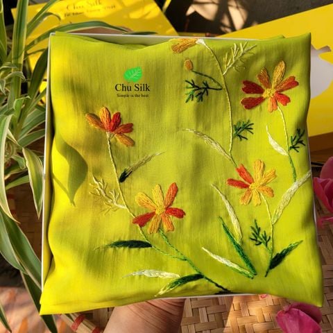  Khăn lụa tơ tằm thêu tay_các màu 