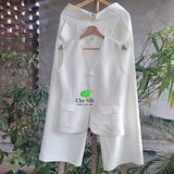  Bộ ghi lê tơ tằm trắng nguyên bản_áo không có cổ_ quần cạp cao 