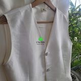  Bộ ghi lê tơ tằm trắng nguyên bản_áo không có cổ_ quần cạp cao 