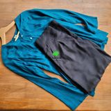  Áo bà ba lụa tơ tằm màu xanh 