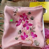  Khăn lụa tơ tằm thêu tay_màu hồng sen 