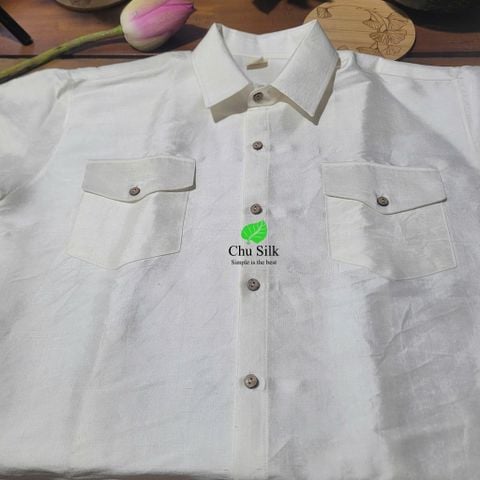  Áo sơ mi Nam tơ tằm nguyên bản, túi hộp, cộc tay 
