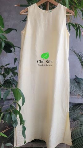  Váy tơ vàng nguyên bản dáng suông 