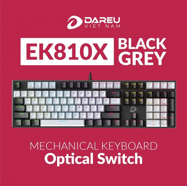  Bàn phím quang cơ Gaming DAREU EK810X BLACK-GREY (WATERPROOF, Optical switch, MULTI LED) EK810 810 