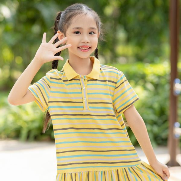  Bộ váy thun kẻ vàng LIZARD bé gái cotton thoáng mát D139 