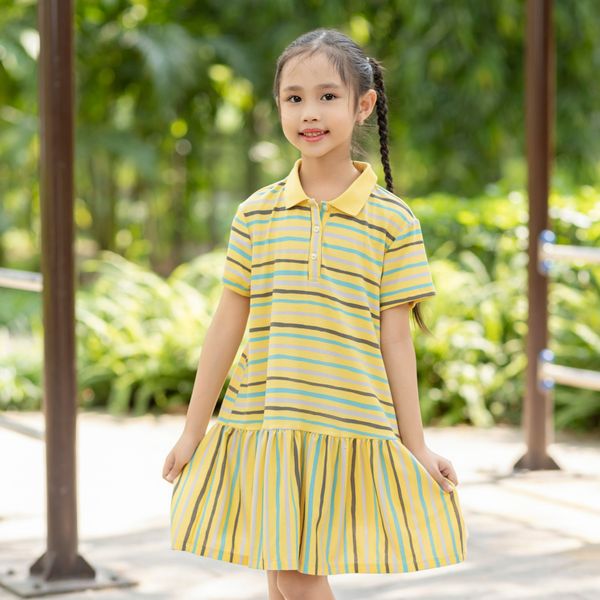  Bộ váy thun kẻ vàng LIZARD bé gái cotton thoáng mát D139 